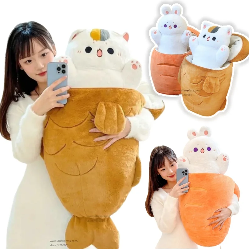 1pc veľká veľkosť Japonsko Taiyaki Cat Plushie skrytá v spacáku Bunny v mrkvových trajektov