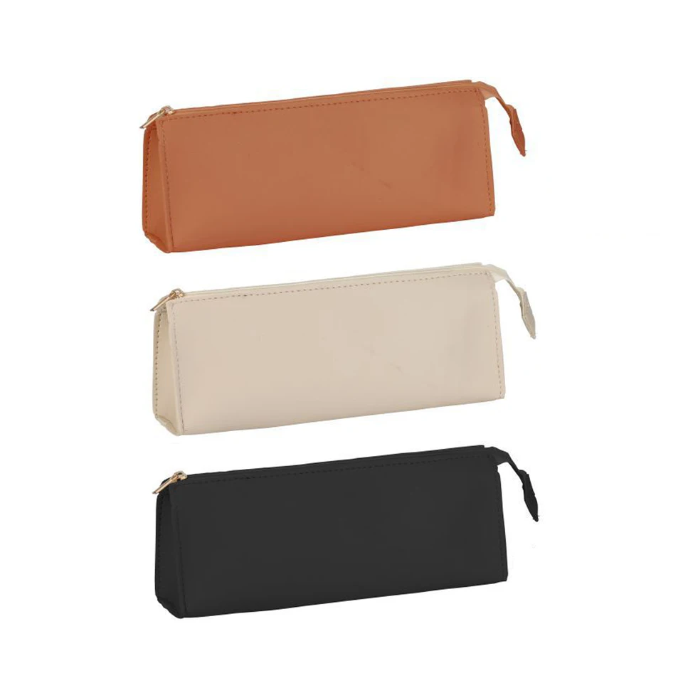 1pc veľké kapacitné puzdro Per kožené zips Otvorenie jednoduchý štýl Minimalistické béžové perá s taškami Študentské kancelárske potreby Kancelária Nové