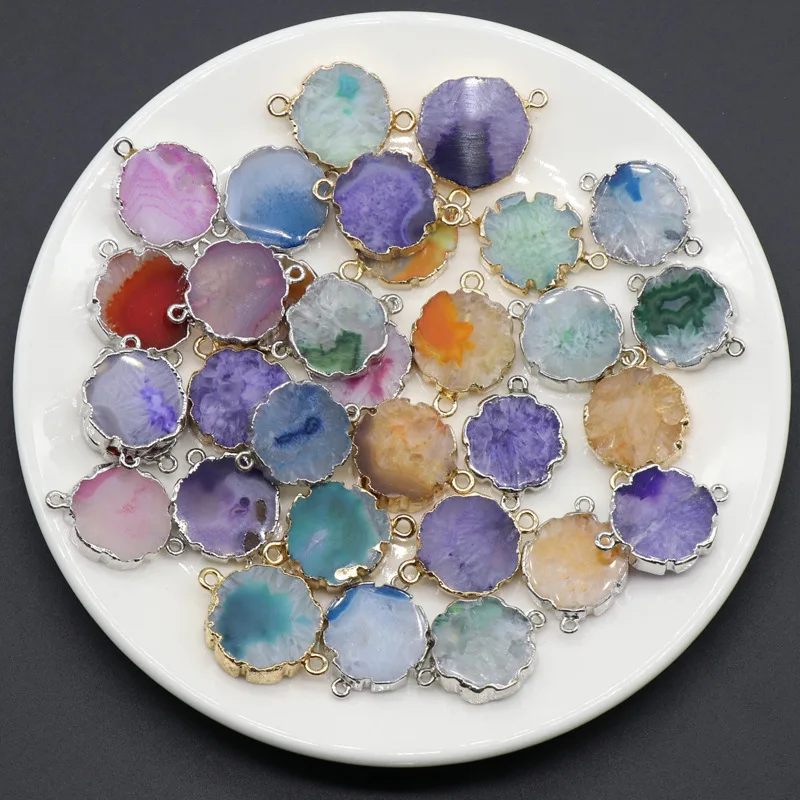 1PC viacfarebné agates prívesky Čakra liečenie dvojitého otvoru plátky minerálny kameň kvetinové agáty Quartz prívesok DIY šperky ženy