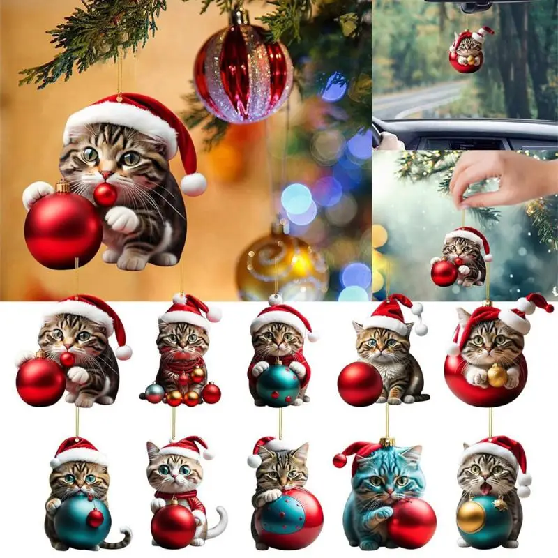 1pc vianočná lopta ornament Ornament 2D akrylové vtipné ozdoby s mačkami vianočný stromček Cat Cat Decrations Domáci večierok Vianoce dekor