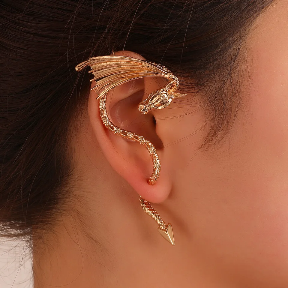 1PC Vintage Fly Dragon Clip náušnice pre ženy punk zlatá farba piercing uši manžety zavesenie Stud Stud Trend Party šperky