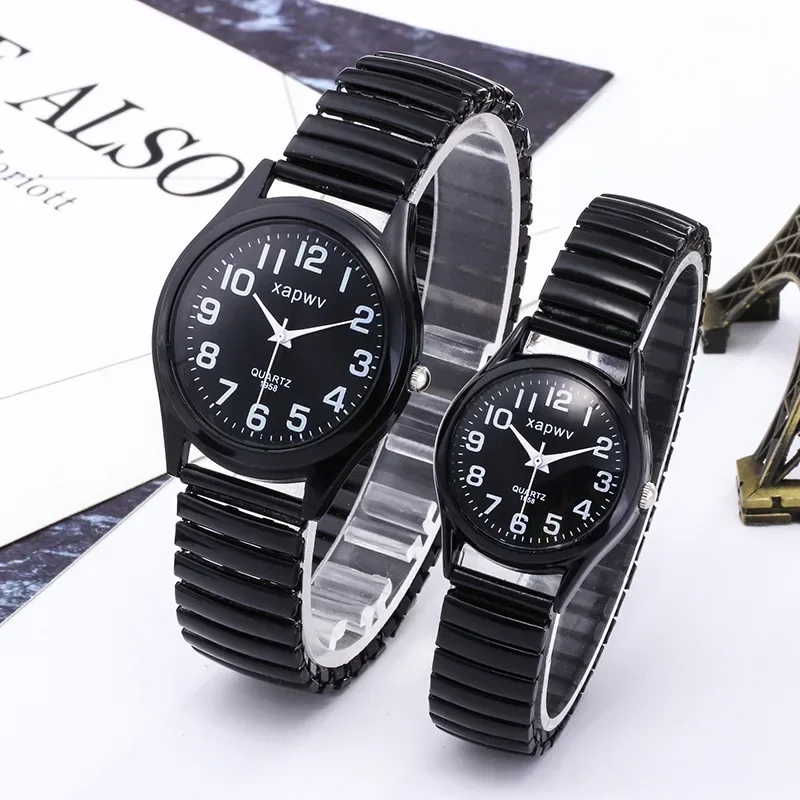 1PC Vintage hodinky Ženy Men kreatívne čierna a biela z nehrdzavejúcej ocele Elastic Band Watch retro starší pár náramok