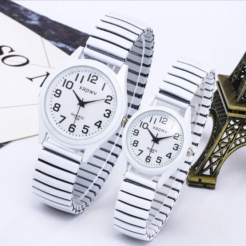 1PC Vintage hodinky Ženy Men kreatívne čierna a biela z nehrdzavejúcej ocele Elastic Band Watch retro starší pár náramok