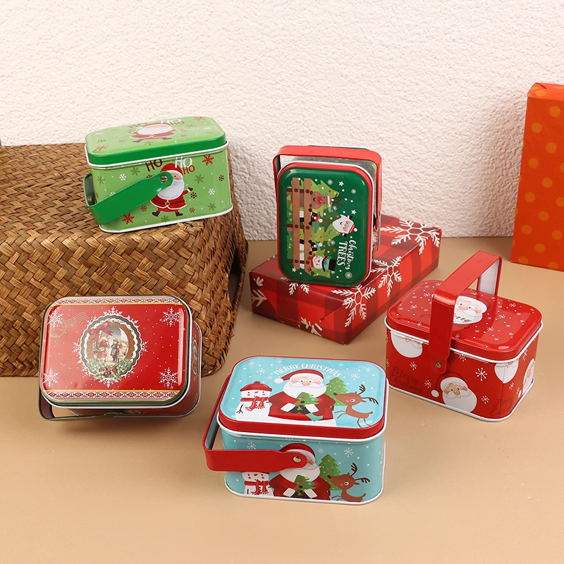 1PC Vintage Vianoce malé kufrík skladovacie kontajnery Tinplate Candy Box Darčeková skrinka Cookie Box Sundries Organizátor Storage Cans