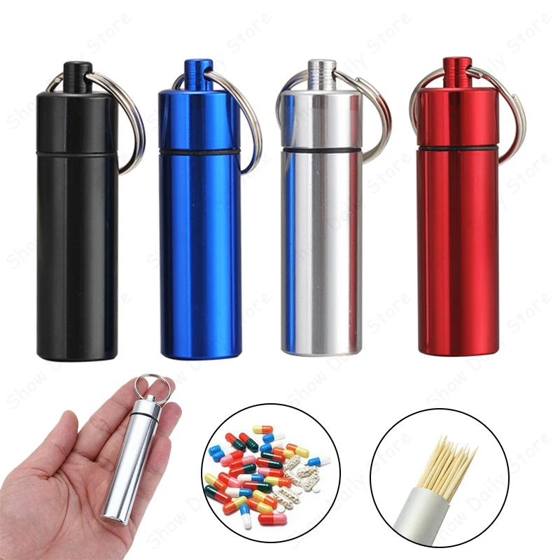 1PC vodotesná hliníková tabletka krabica Keychain Carabiner Medicine Case Cany Držiak fľaše držiak na vonkajšie tabletky PULLA PUBLIVE Vysoká kvalita