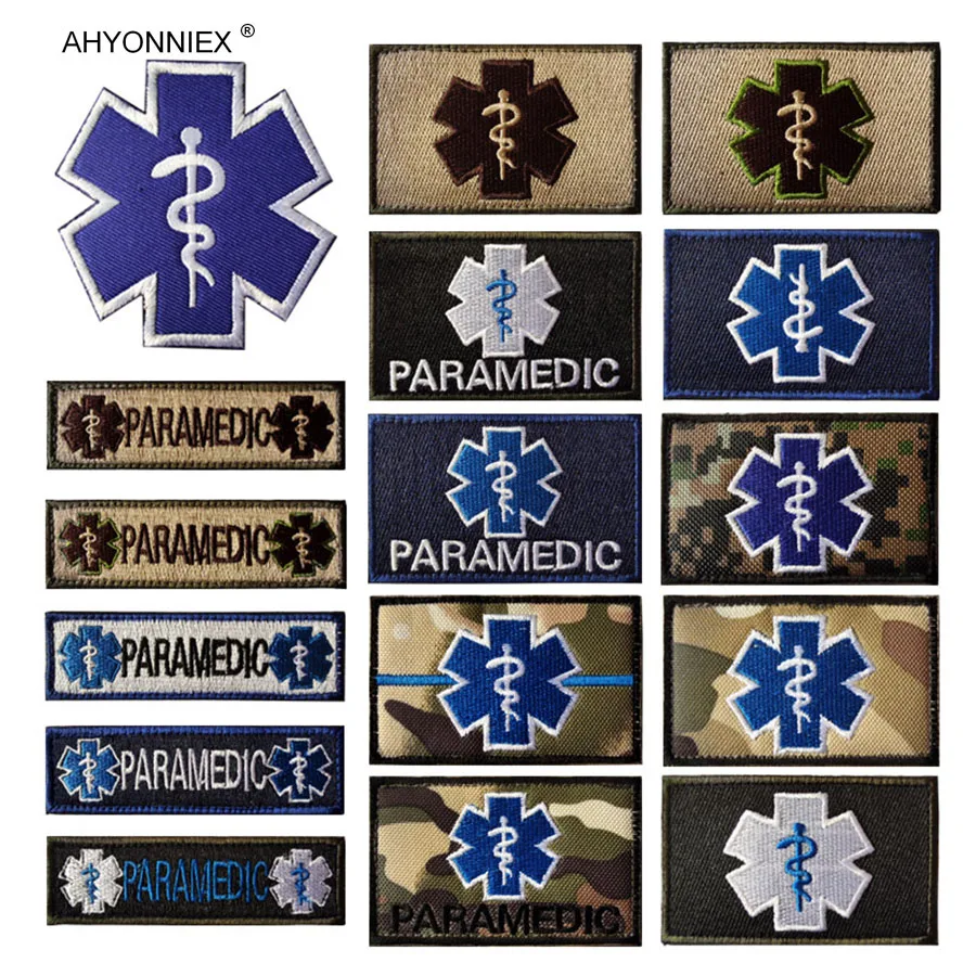 1PC Vyšívaná hviezda života Amerika Rescue Para Medical Soldier Patch Tactical Vojenské šitie na nálepkách vlajok džínsy vrecká na odevy