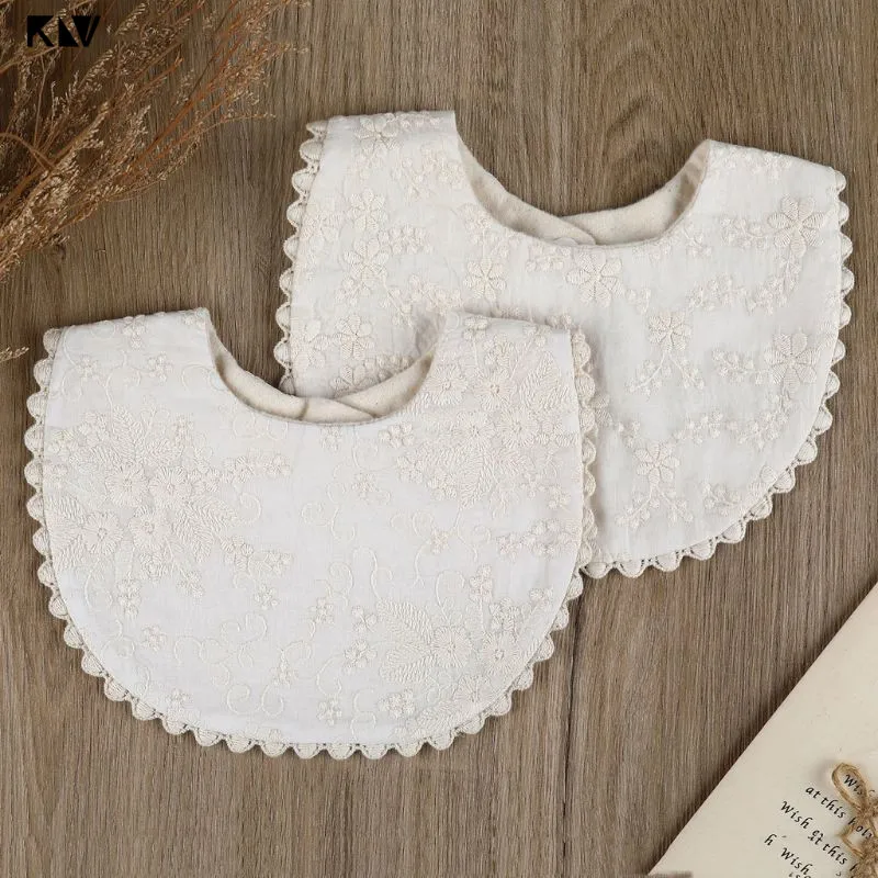 1pc výšivka kvetinové dieťa Bib nastaviteľné gombíky novorodenecké kŕmenie slintané burp handriky detské bavlnené sliny uteráky