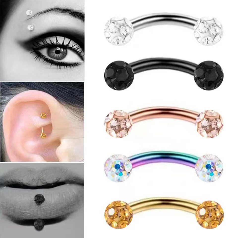 1PC z nehrdzavejúcej ocele kryštálové obočie piercing cvok zakrivená zirkón banán banány pery lišta Daith Helix Unisex Body Jewelry