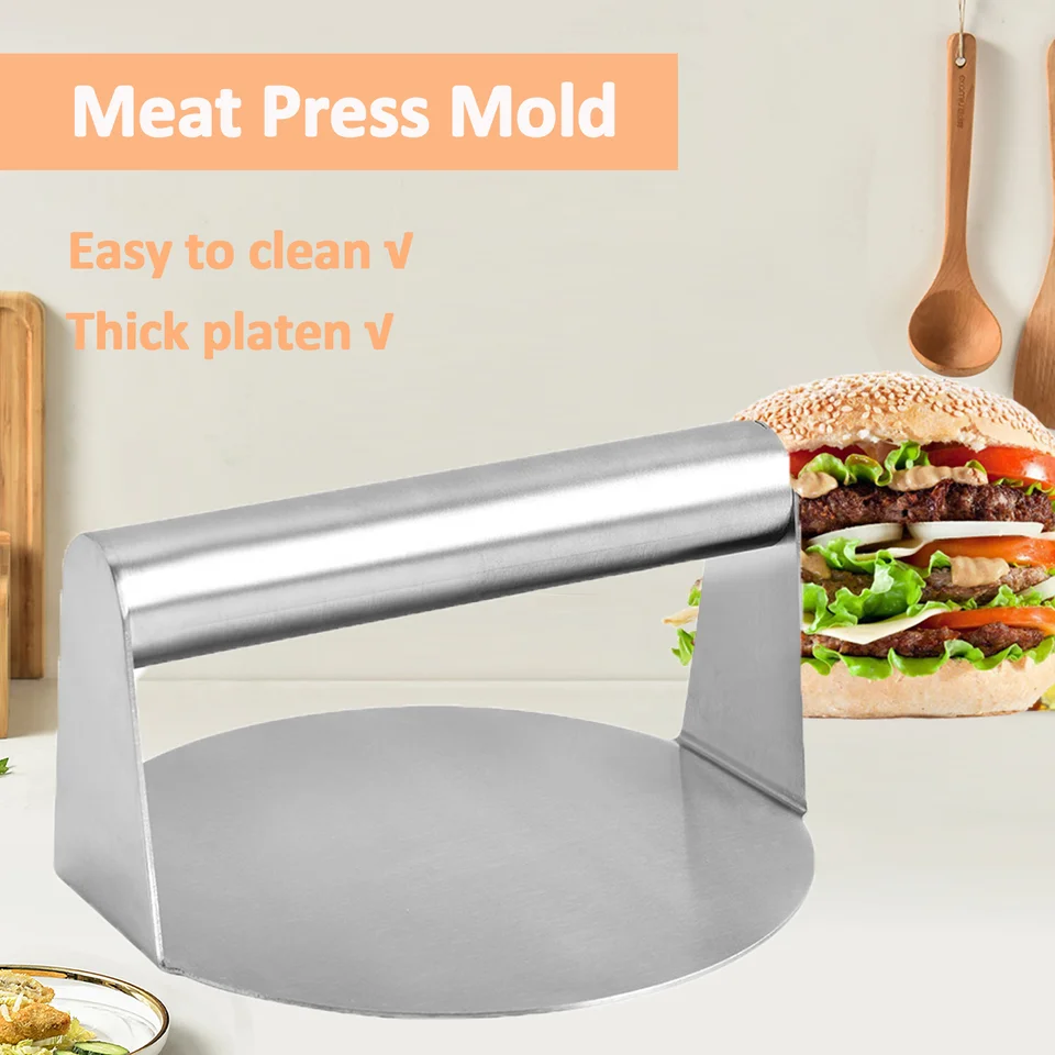 1PC z nehrdzavejúcej ocele Round Smash Burger Press hamburger Peknitky mäso Presss form hovädzieho koláča tlačový tanier Masher kuchynské doplnky