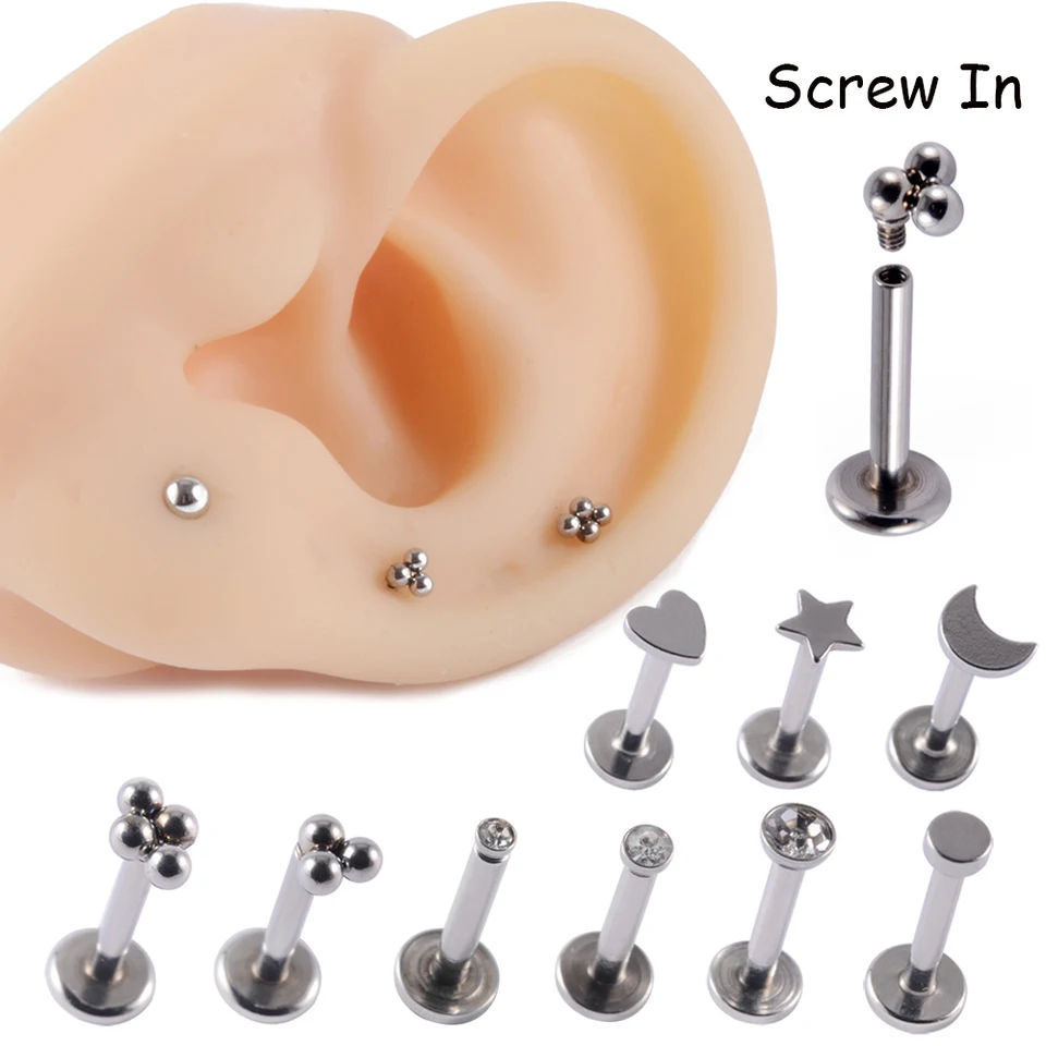 1pc z nehrdzavejúcej ocele srdiečko Ball Moon Moon Labret Stud Lip prsteň náušnice uši