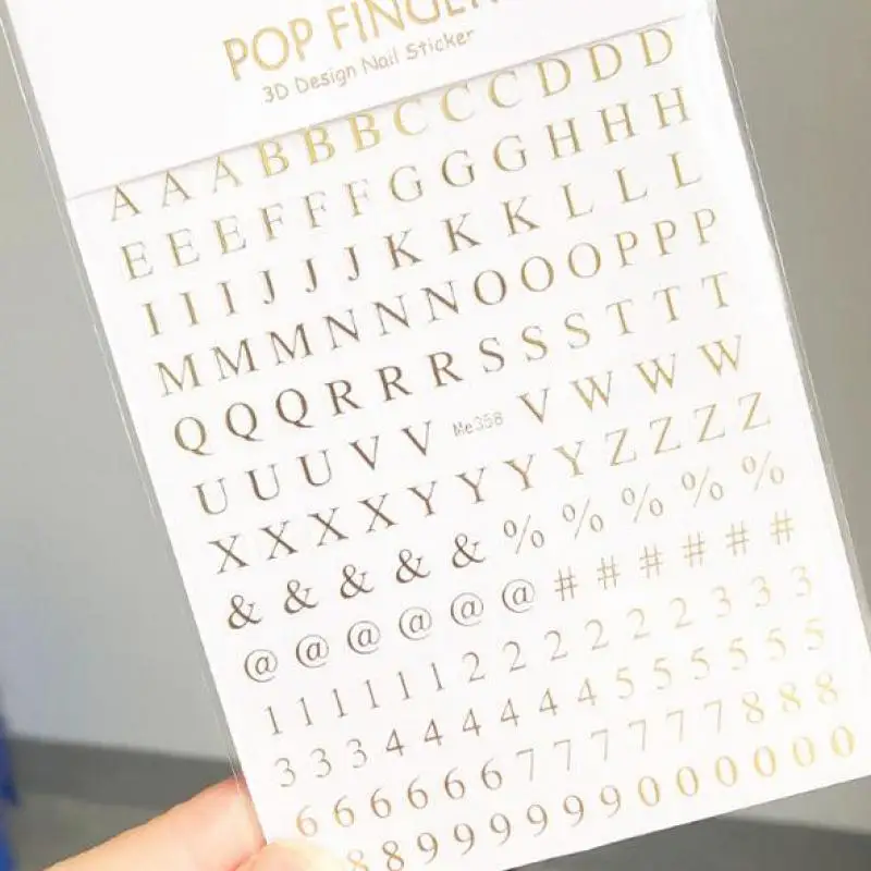 1PC Zlaté písmená a čísla nechtov na nechty Self-spadne abecedy na nechty pre domácich majstrov dievčat Dievčatá na nechty dekorácie scrapbooking