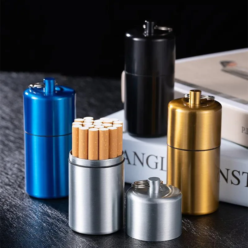 1pc zliatina zliatiny Cigareta prenosná mini nepremokavá kovová cigaretová škatuľka s keychainom farebným tablietkou PURA Darček pre muža
