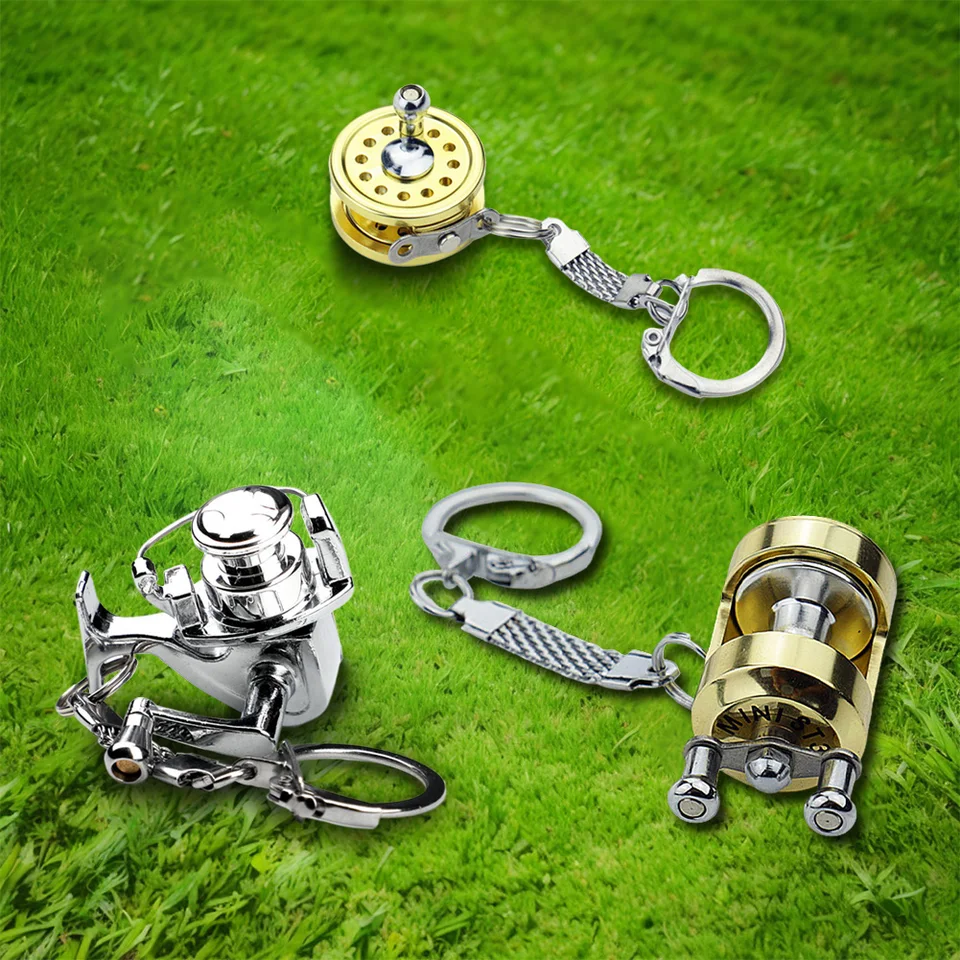 1pc zliatinový rybársky navijak/bubnový navijak/Fly navijak Keychain Kreatívne miniatúrne trollingové kotúče bubonové koleso Key reťazec kovový rybár Darček