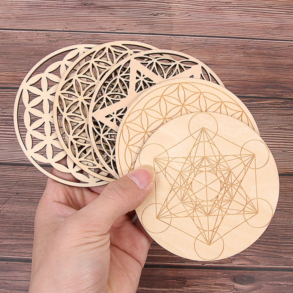1pc čakra kvet života prírodný symbol 7 Druhy drevené okrúhle okrajové kruhy vyrezávané dráha pre kamenné krištáľové súpravy DIY dekor