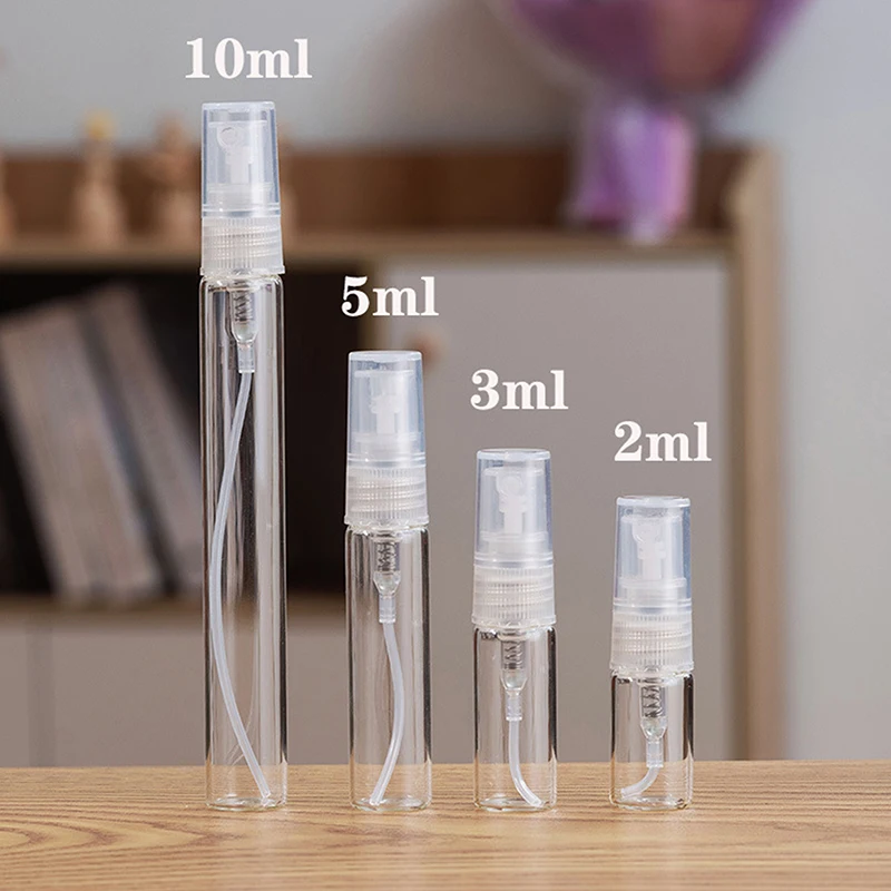 1pc číry mini parfumový sklenený/plastový sprejový fľaša s prázdnou kozmetickou kontajnerovou skúšobnou trubicou tenký atomizér injekčnej liekovky 2 ml 3 ml 5 ml 10 ml