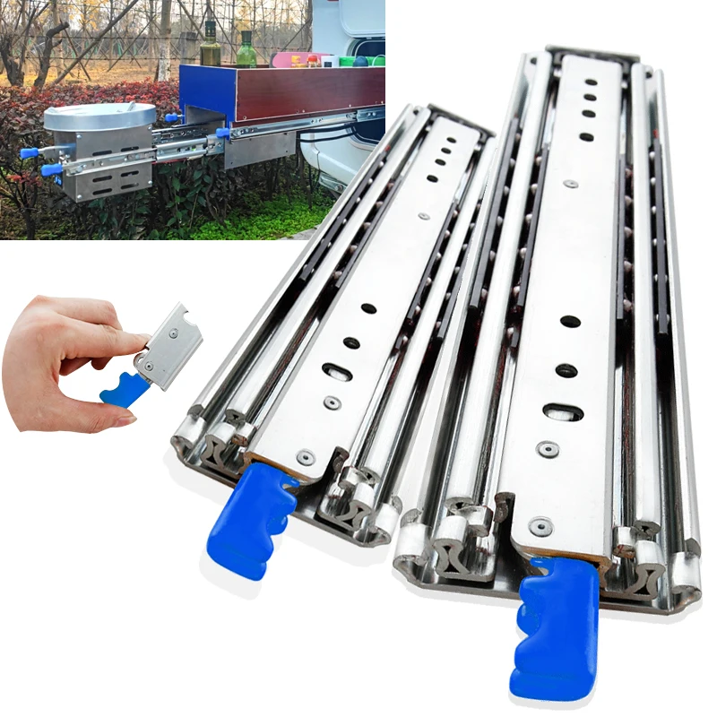1pc ťažké nakladanie so zámkom 500 libier ťažká zásuvka Posunutia Posuvná zásuvka Rail guľôčkové ložisko Full Extension 3-násobná vodná koľajnica