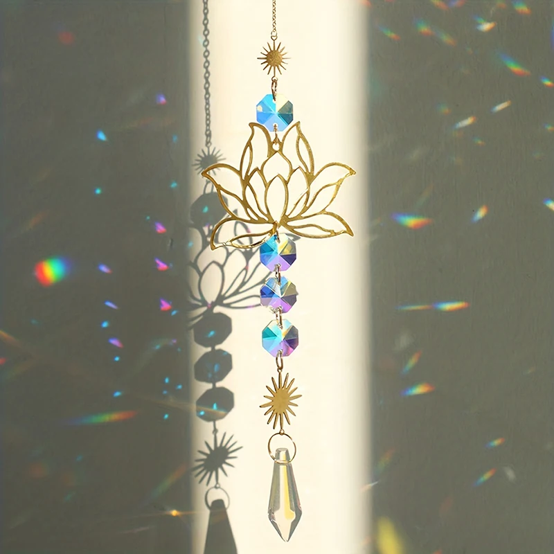 1pcmetallotusandartificial Crystal Suncatcher kúzlo ručne vyrábané Prívesok pre domáci zvonk