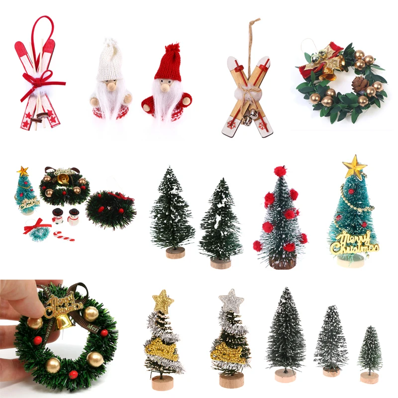 1pcs 1:12 Dollous vianočný strom vianočný stromček Pine Santa Claus koberec metlu Miniatúrne Dollouse vianočné doplnky