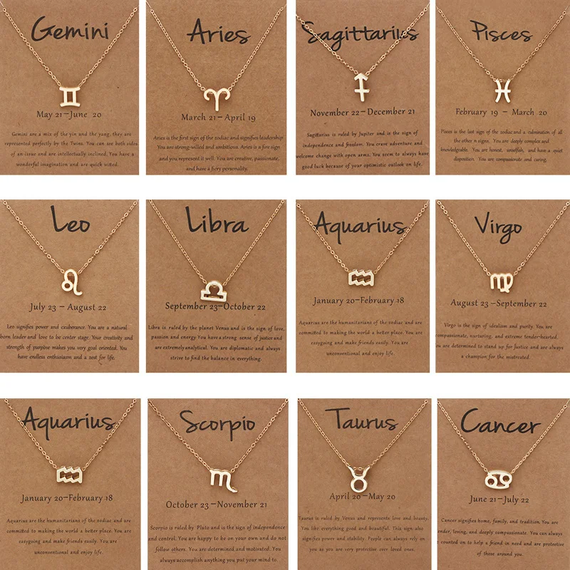 1pcs 12 Zodiak znamenie náhrdelník pre ženy 12 Constilation Charm Retian Retiad prívesok Choker Birthday Jewelry s kartónovou kartou