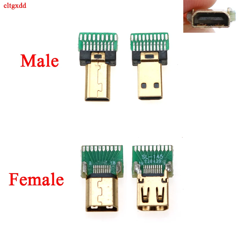 1pcs 19p Mini Micro Micro HDMI kompatibilné samce konektory Zlaté d typu D Žena samecová zástrčka s objímkou ​​Micro HDMI, kompatibilná s Micro HDMI