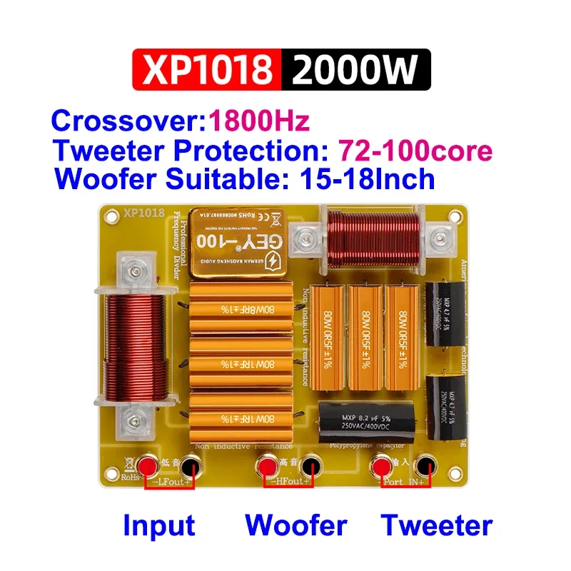 1pcs 2-Way 2000W Professional Frekvenčný delider 1800 Hz Ochrana Tweeter 2 Jednotka High-Power Audio Crossover Filter