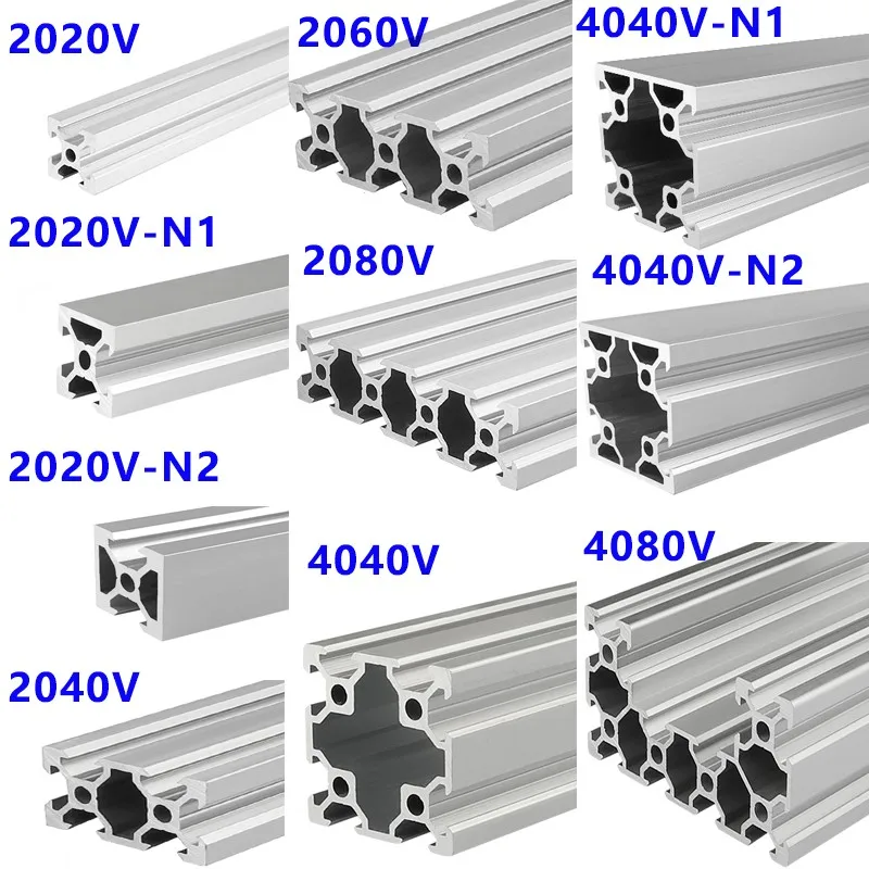 1pcs 2020 2020N2 2040 2060 2080 20100 4040 4040N2 4080 V Slot Hliníkový profil Eloxizovaný extrudovaný hliník pre CNC DIY 3D tlačiareň