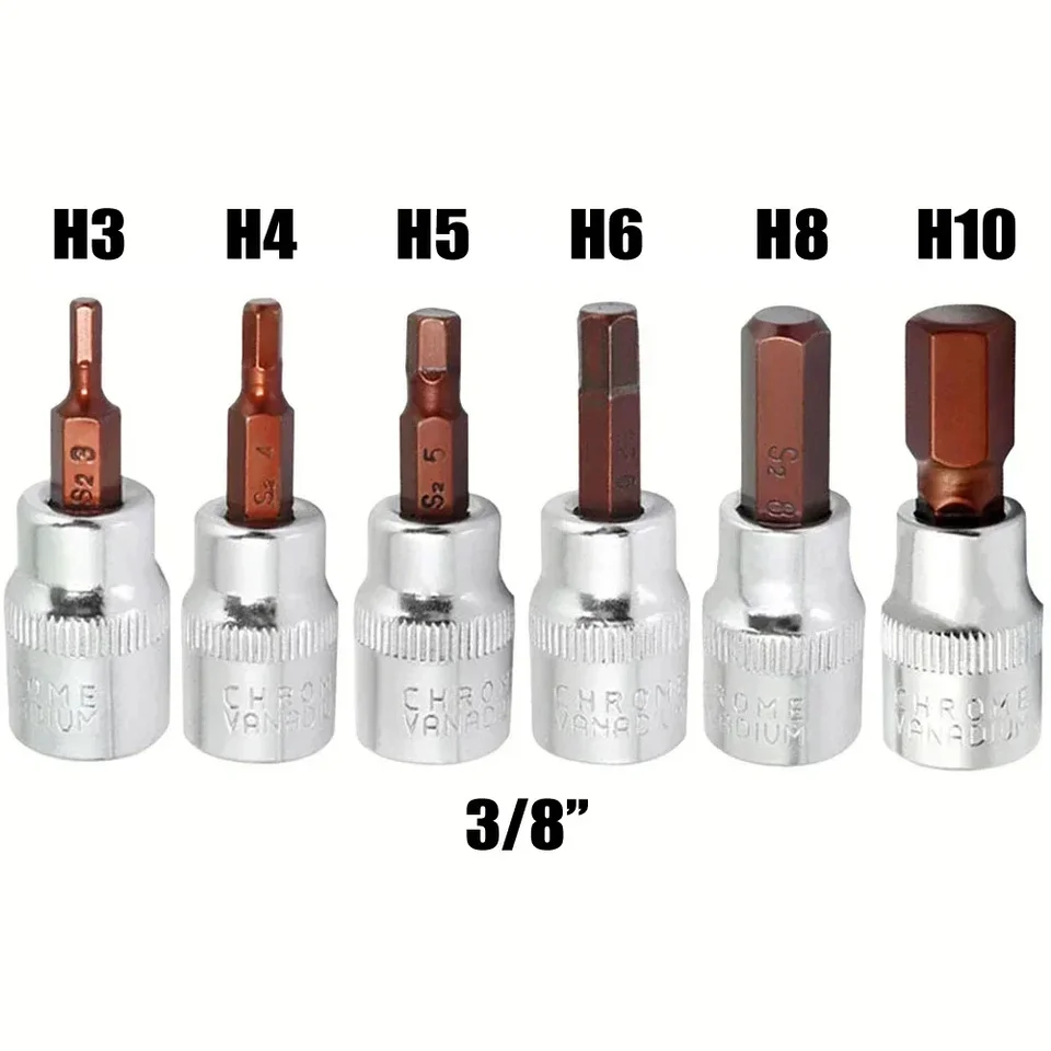 1pcs 3/8 štvorcový pohonný soketový kľúč hex hex skrutkovač bity H3 H4 H5 H6 H8 H10 hexagon Ratchet Wrench Wrench Bit Socket Tool Tool Tool Tool Tool Nástroje