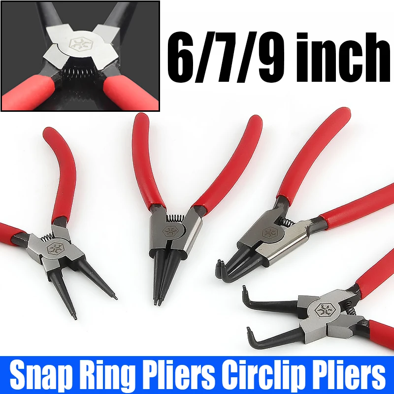1pcs 6/7/9 palca Snap Ring Klieštia Circlip Kliešte Interná externá inštalácia nástroja Remover Remover Rovnomer/zakrivená čeľusť
