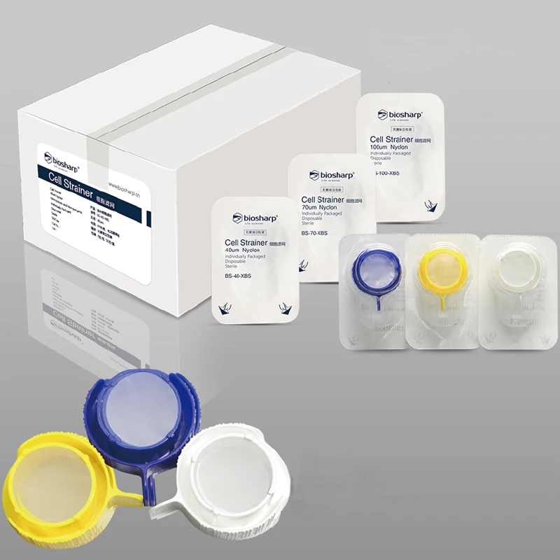 1pcs Biosharp bunkové sitko nylonové filtračné membrána Sterilné individuálne zabalené 40um/70um/100um laboratórne vybavenie