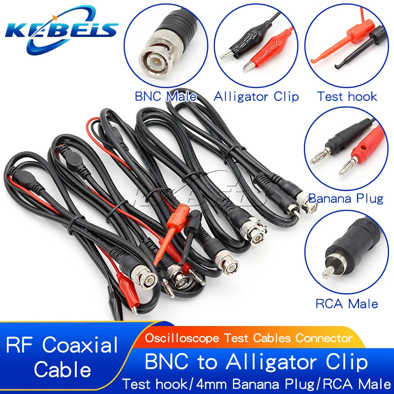 1pcs BNC Q9 samec Plug to Plug to Dual Hook Clip Alligátor Clip 4MM Banana Plug Osciloscope Testova sonda BNC na BNC RCA Kábly Connector