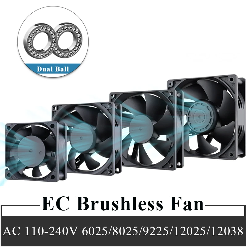 1pcs gdstime EC bez kefy bez chladiaceho ventilátora AC 110V 120V 220V 240V Ball Lese Axial ventilátor 60 mm 80 mm 90 mm 120 mm