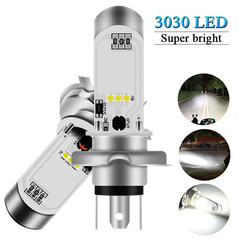 1pcs H4 BA20D H6 LED motocyklové svetlo 3030SMD 6000K Biele super svetlé svetlá pre motocyklovú hmlovú žiarovku