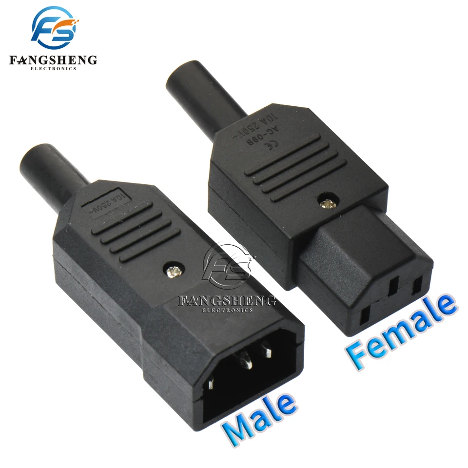 1pcs IEC Priamy kábel konektor C13 C14 10A 250V Čierna ženská a samecová zástrčka Zopakovateľná napájací konektor 3 PIN AC Socket