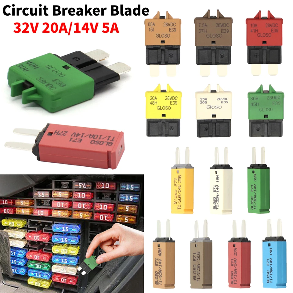 1pcs istič čepeľ Čepeľ poistky 12V 24V presídliteľná 5-30A Marine RVS Automatické resetovanie tepelného ističa ističa automobilu Čepeľ poistky