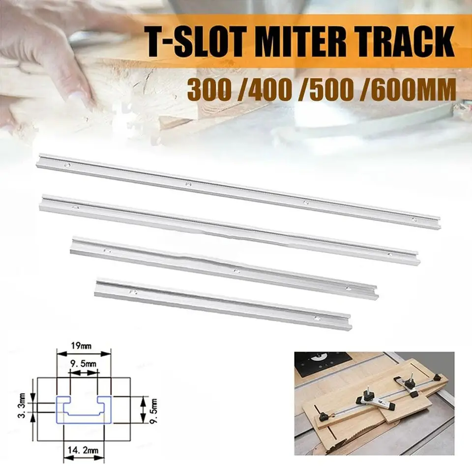 1pcs klikačný vodiaci koľajnica T-Track T Slider Slipte Slot Slot 300-600 mm T-slot Track Hliníková zliatina 19 Typ 19x9,5 mm
