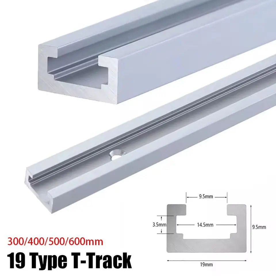 1pcs klikačný vodiaci koľajnica T-Track T Slider Slipte Slot Slot 300-600 mm T-slot Track Hliníková zliatina 19 Typ 19x9,5 mm