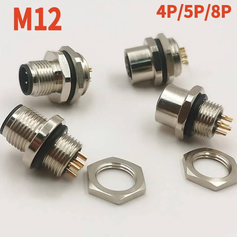 1pcs M12 4pin 5 8pin senzorový konektorový panel zadný držiak vodotesná príruba závitovej spojky Spojené a samičie konektory kódov A