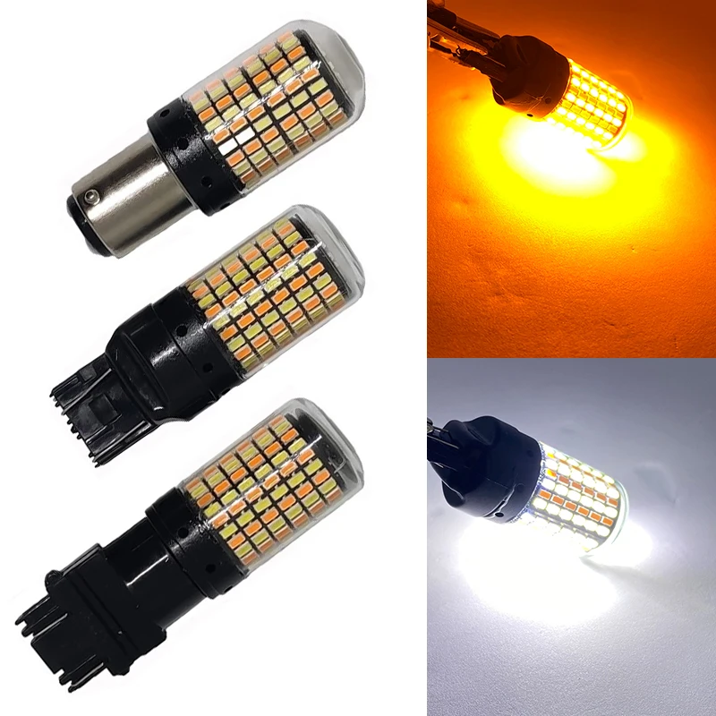 1pcs signálna lampa P21W LED 7443 3157 Žiarovka 168SMD CANBUS BRZH LIVETLE 1157 LED BAY15D P21/5W Biela jantárová dvojfarebná svetlo 12v