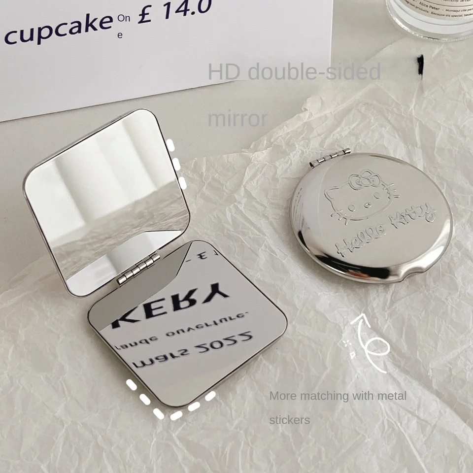 1pcs z nehrdzavejúcej ocele Makeup prenosné prenosné malé zrkadlo ručné ručné obojstranné skladacie zrkadlo Krásny nástroj Nový