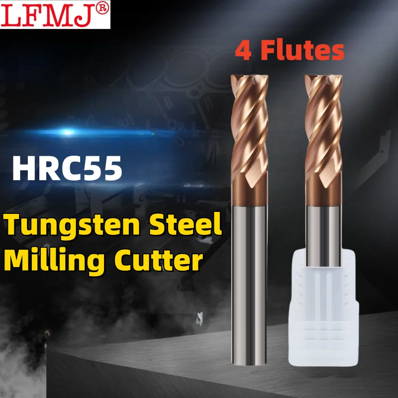 1pcs φ1-20 mm 4futy HRC55 CNC karbid volfrám oceľový mlynový frézovač kov kovový oceľový obrábanie náradia štvorcový smerovač plochý koncový mlyn