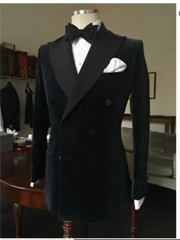 1Piece čierne zamatové svadobné muži obleky Blazer Business Groom Tuxedo Bunda Formálny kostým Homme Party Double Breased Only Coat