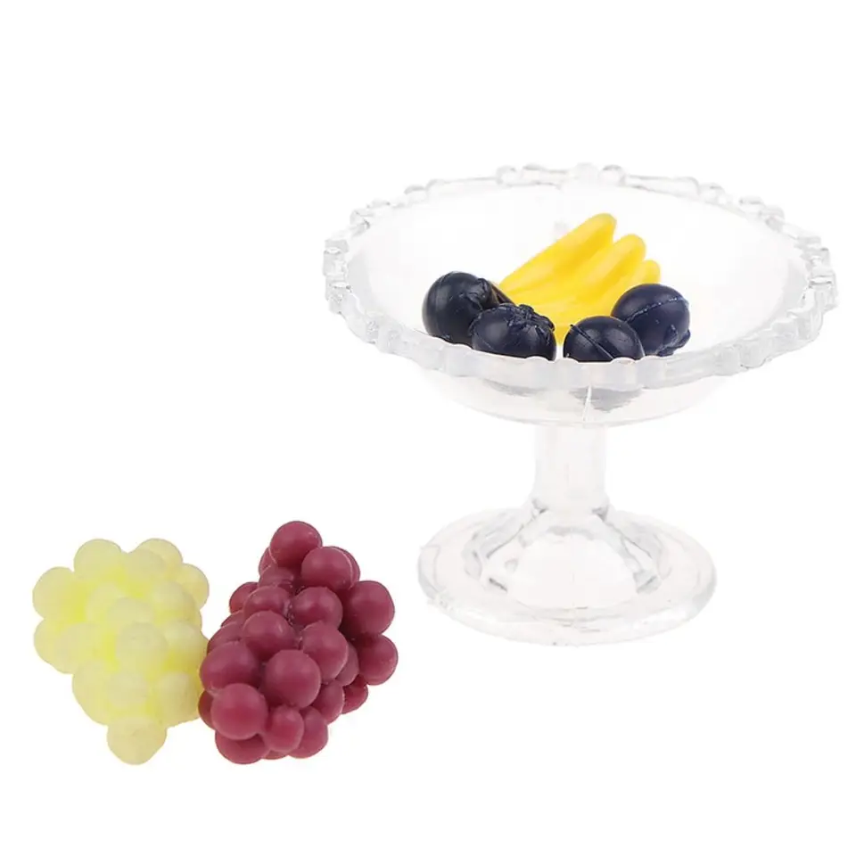 1set 1:12 Dollous Miniatúrny dezert Pan Cake Stand Fruit Tray W/Fruit Simulation Ornament Model House Decor Hray