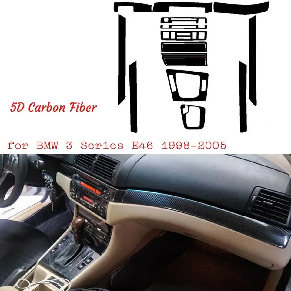 1set 5D Vnútorné lesklé lesklé lesklé obklady uhlíkových vlákien pre BMW 3 sériu E46 1998-2005