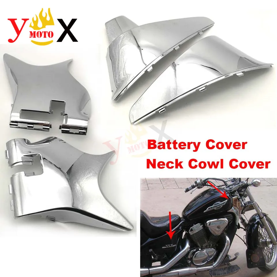 1set ABS Chrome Chrome Chrome Cown Curch a kryt batérie Side Faring Panel Rám pre Honda Shadow VT600 VLX 600 Steed400 1988-1998