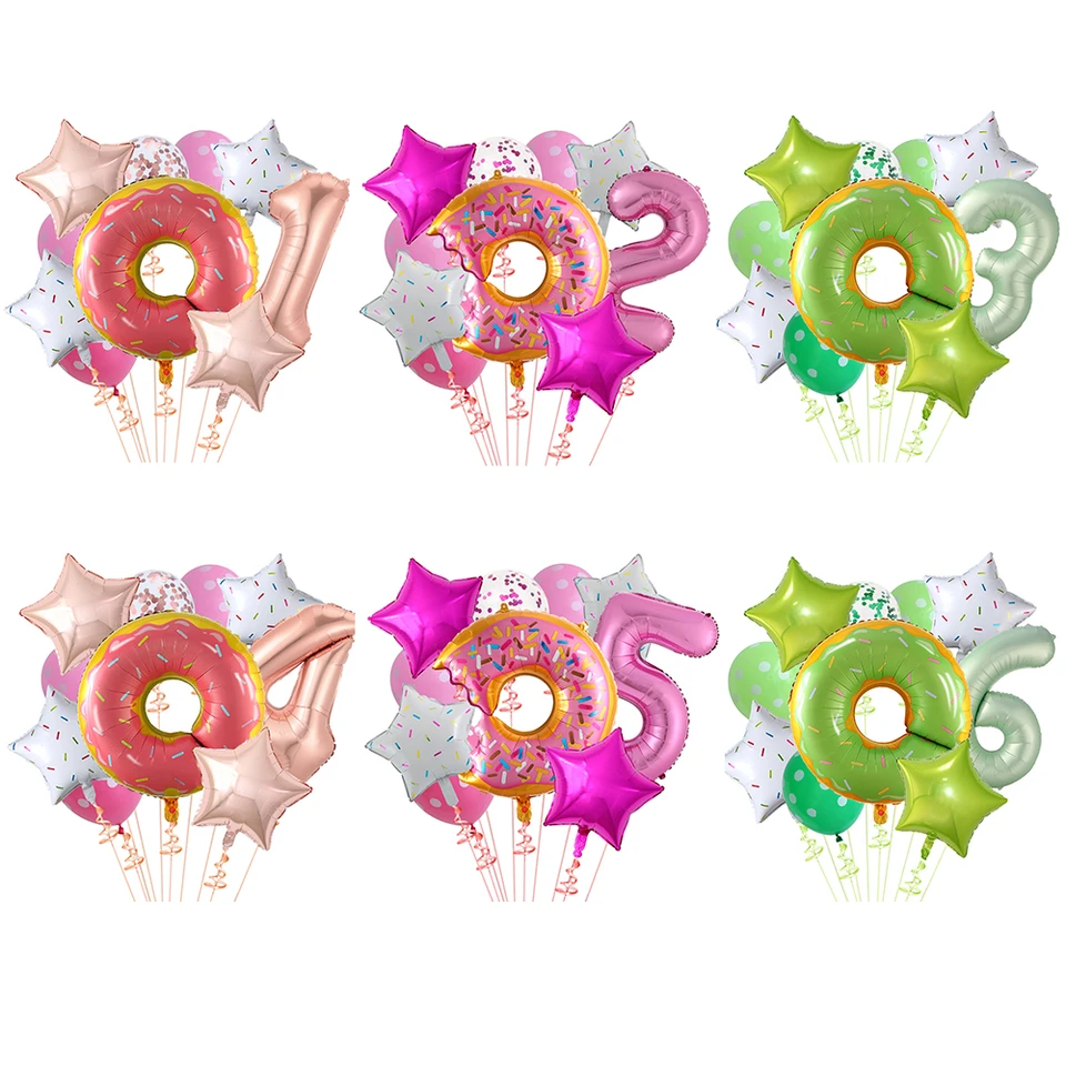 1set Big Donut Fil Balloons1 2 3 4 5 6 7 8 9 rokov digitálna hélium Ball Girls Dievčatá narodeninové oslavy Výzdoba ružová šišky pre bábätká