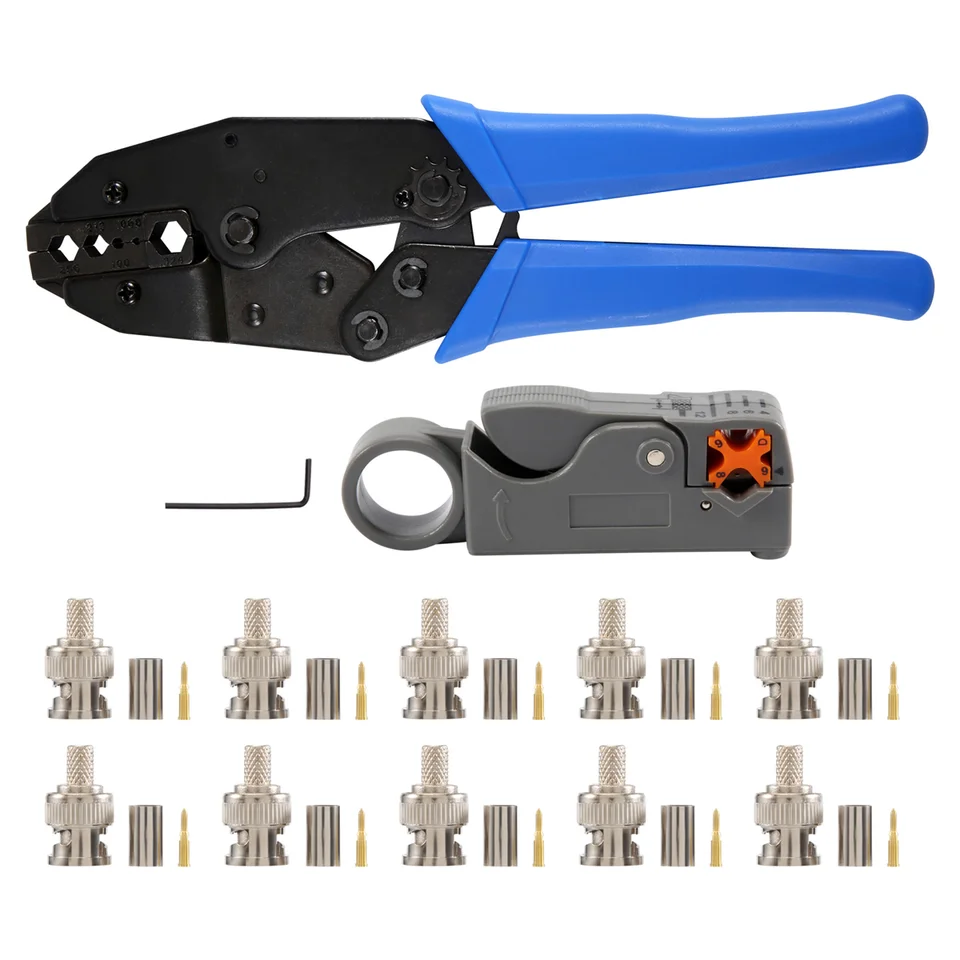 1set Coax RF / BNC Crimp Tools pre RG58 / RG59 / RG6 s nastavením konektora konektorov BNC s 10ks BNC