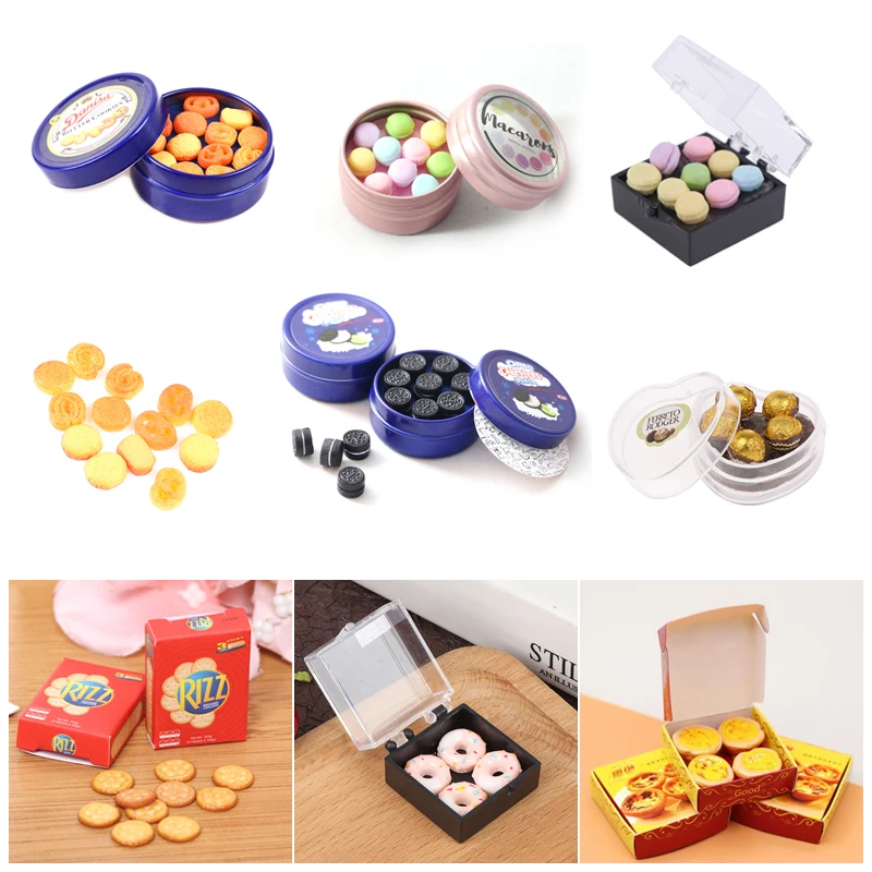 1set Dollous Miniature Cookies Box Mini Chocolate Snacks Box Predstieranie jedla Food for Doll House Kitchen Hray doplnky