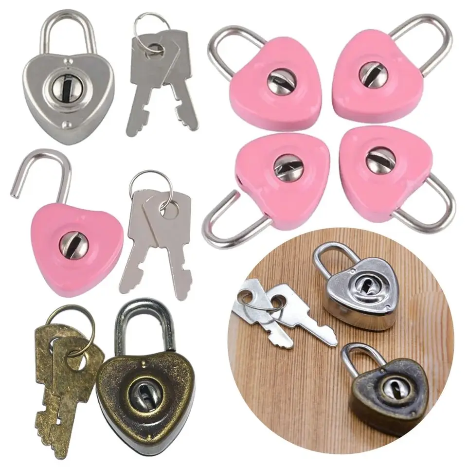 1set Nový zámok batožiny archaize visiace zámky v tvare srdca s kľúčovým bezpečnostným kľúčom zámok Mini prenosný denník Book Lock Lock