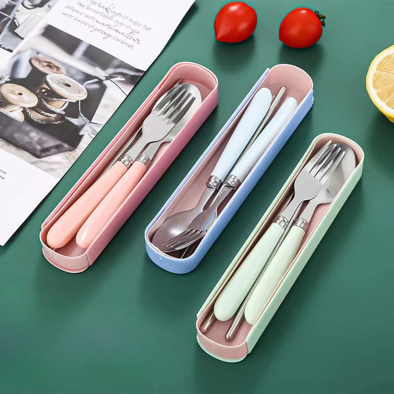 1set, prenosný súpravy riadu z nehrdzavejúcej ocele Spoon Foon Set Student Outdoor Travel Trojdle