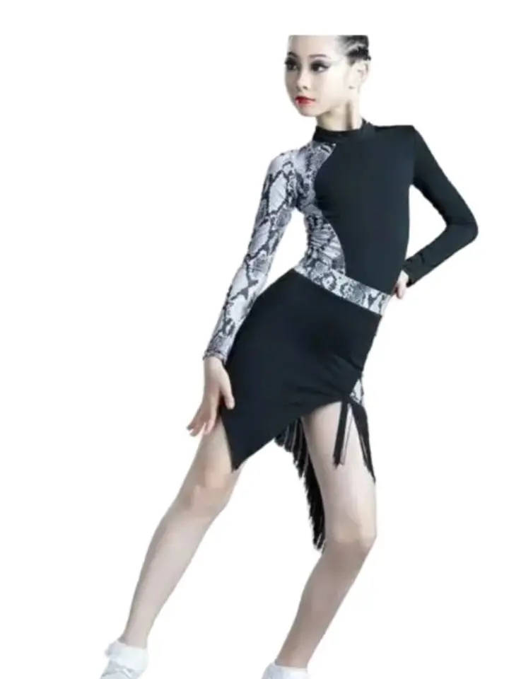 1set/veľa dievčat Dance kostýmy tanečnici šaty latinské cha cha chata sukňa s dlhým rukávom leopard tlač